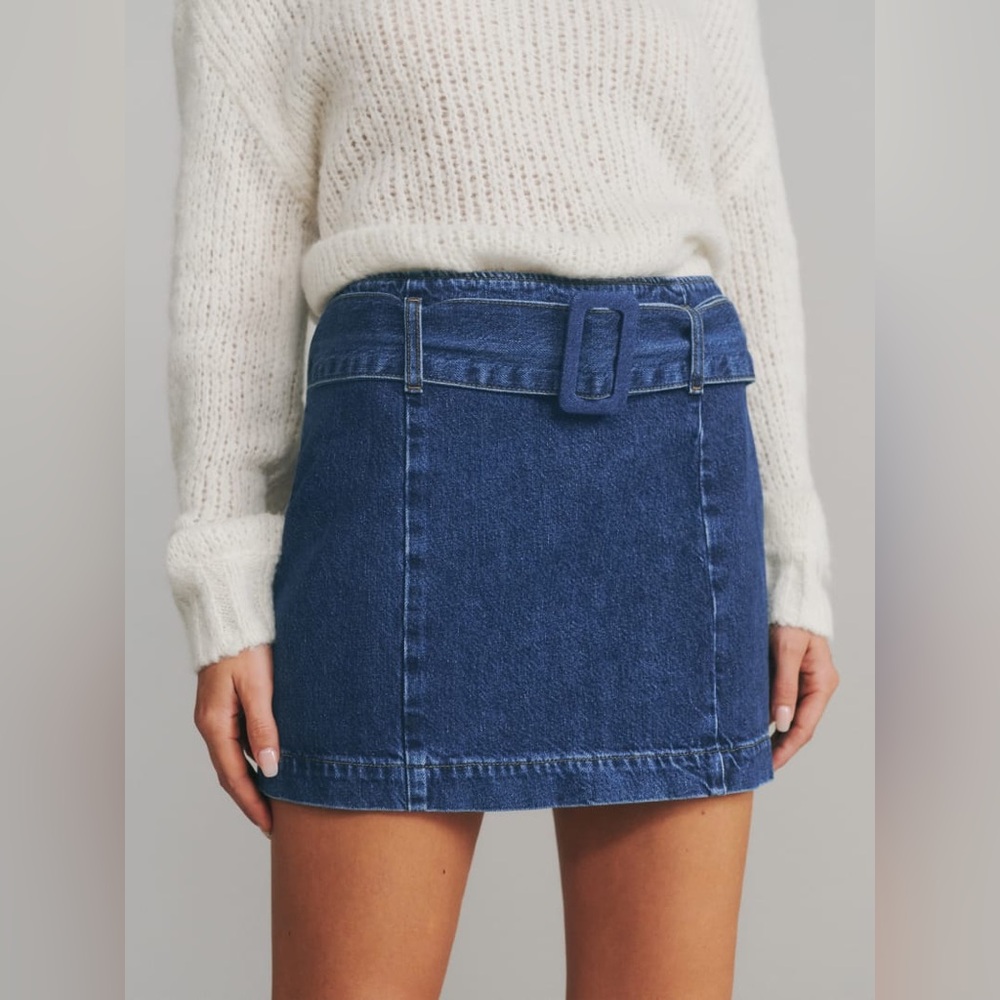 Reformation Tia Belted Denim Mini Skirt 27